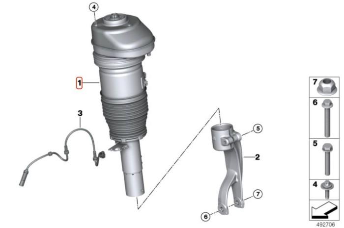 37106869030_A Original BMW G05 X5 VDM Low Air Sus Shock DEPAN KANAN 37106869030 - Image 1