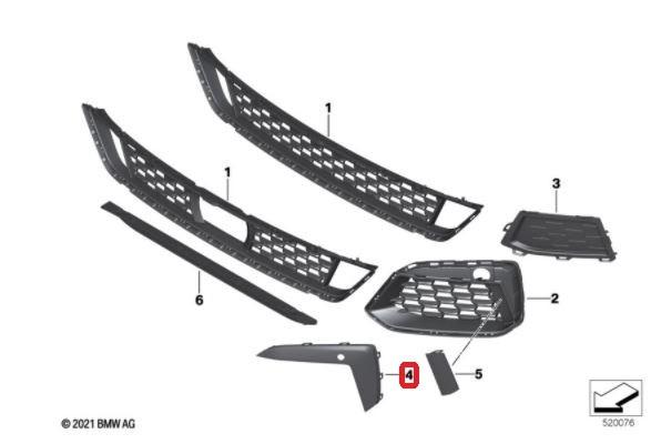 BMW G30 LCI 520i M Sport Black Gloss Trim Finisher Bemper Depan KANAN