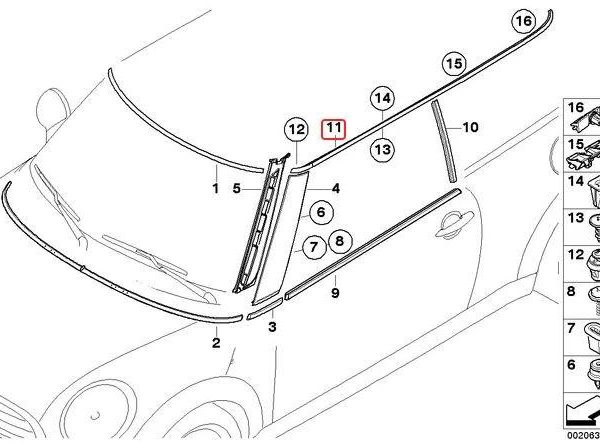 Original MINI R56 Weatherstrip Lis Karet Keliling Atap Samping KANAN
