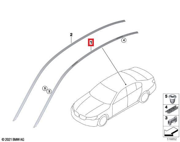 Original BMW G30 Roof Moulding Cover Lis Tutup Atap KIRI 51137443691