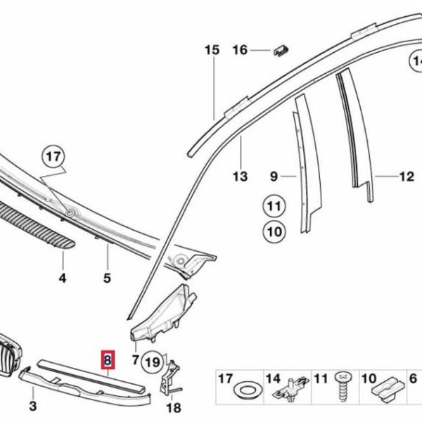 Original BMW E46 Pre-LCI Karet Seal Cover Trim Lis Bawah Lampu Depan 51138228985