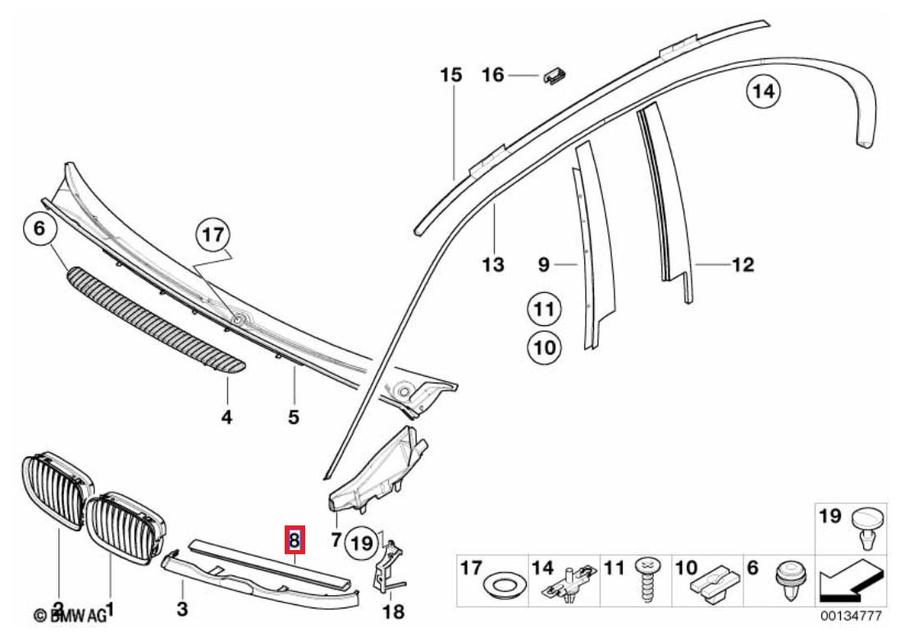 51138228985_A Original BMW E46 Pre-LCI Karet Seal Cover Trim Lis Bawah Lampu Depan 51138228985 - Image 1