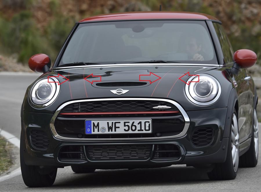 51147365189+51147365190_A MINI F55 F56 F57 Hood Red Stripes Strip Sticker Decals Kap Mesin SET - Image 1