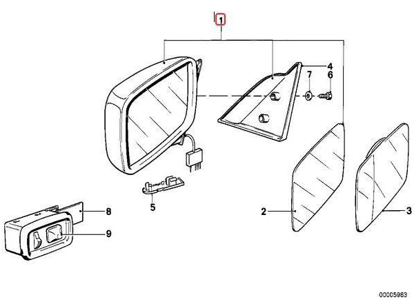 Original BMW E12 E28 Mirror Assembly Kaca Spion Elektrik Pemanas KANAN