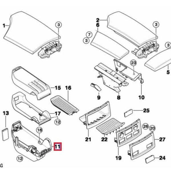 Original BMW E60 Rangka Armrest Konsol Tengah Untuk Telephone