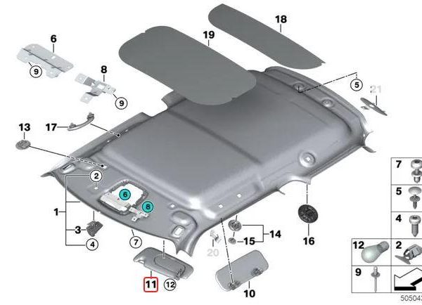 Original MINI F55 F56 Sun Visor with Airbag Label Satellite Grey KIRI