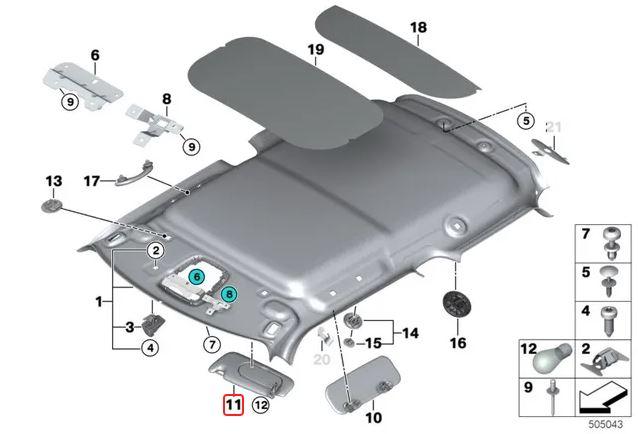 51167382101_A Original MINI F55 F56 Sun Visor with Airbag Label Satellite Grey KIRI - Image 1