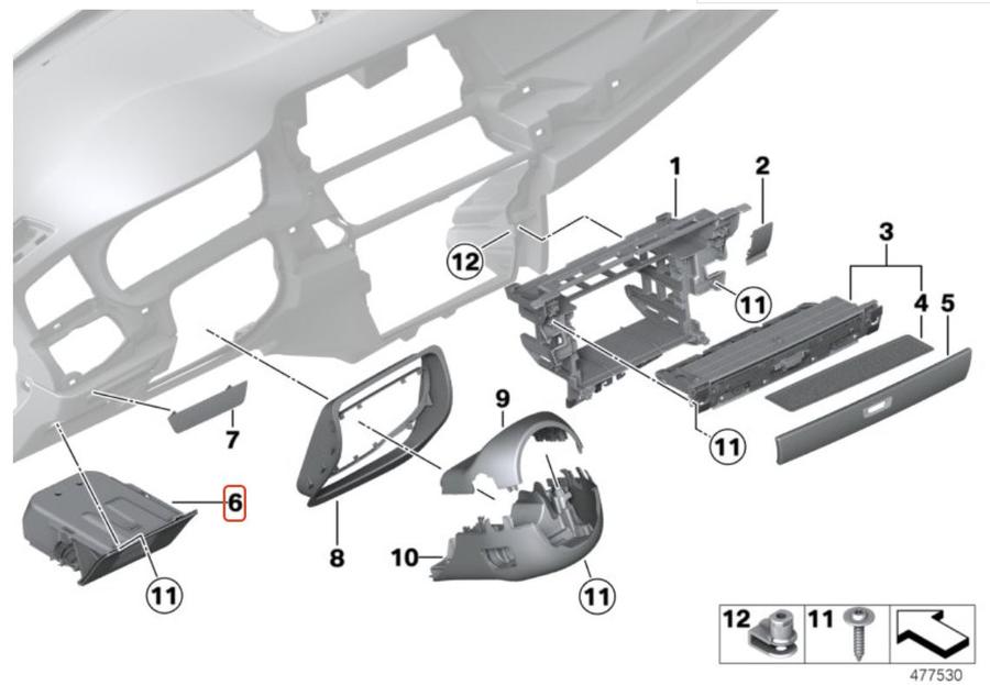 51169199124-128_A Original BMW F07 GT Driver Glove Box Laci sisi Pengemudi Kanan - Image 1