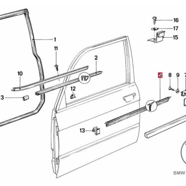 Original BMW E12 E28 Cover Lis Pelipit Kaca Luar Pintu Depan