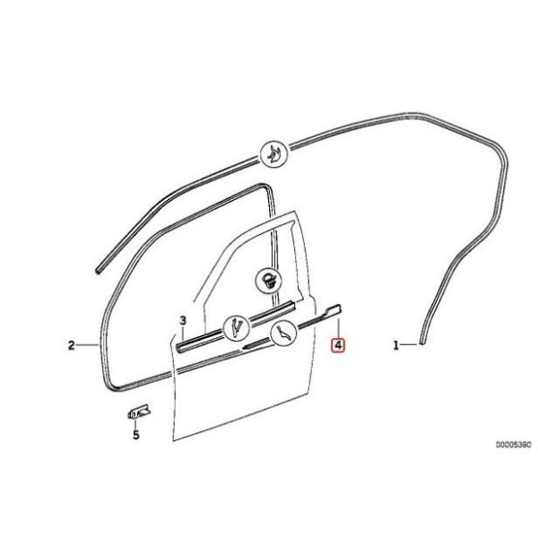 Original BMW E36 Outer Weatherstrip Karet Seal Jendela Pintu DEPAN RH
