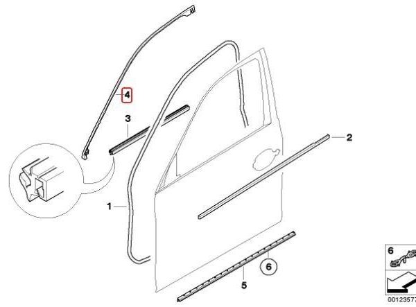 Ori BMW E60 Weatherstrip Karet Seal Bingkai Pintu Belakang Atas KIRI