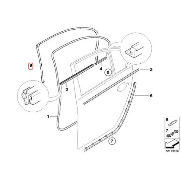 Ori BMW E60 Weatherstrip Karet Seal Bingkai Pintu Belakang Atas KANAN