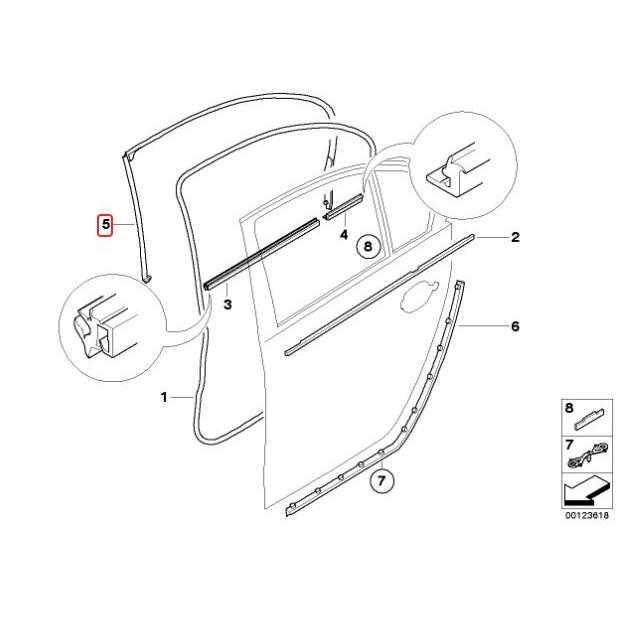 51227057510_A Ori BMW E60 Weatherstrip Karet Seal Bingkai Pintu Belakang Atas KANAN - Image 1