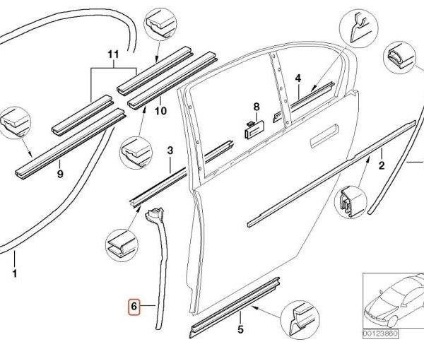 Ori BMW E65 E66 Weatherstrip Karet Seal Pilar B Pintu Belakang KANAN