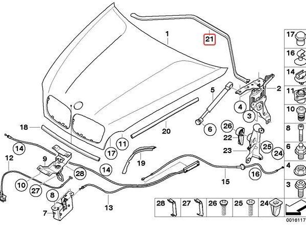 Original BMW E70 X5 E71 X6 Lis Karet Seal Belakang Kap Mesin Dalam