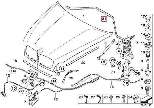 51237161345_A Original BMW E70 X5 E71 X6 Lis Karet Seal Belakang Kap Mesin Dalam - Gambar 1