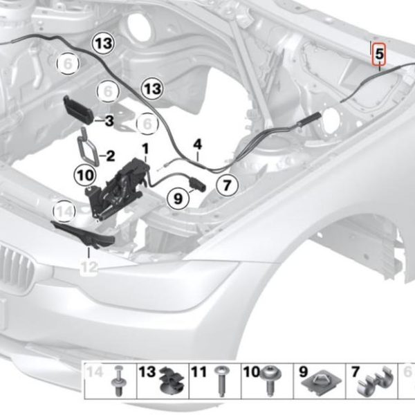 BMW F30 F32 F80 M3 F82 M4 Kabel Bowden Tarikan Kap Mesin 51237313782