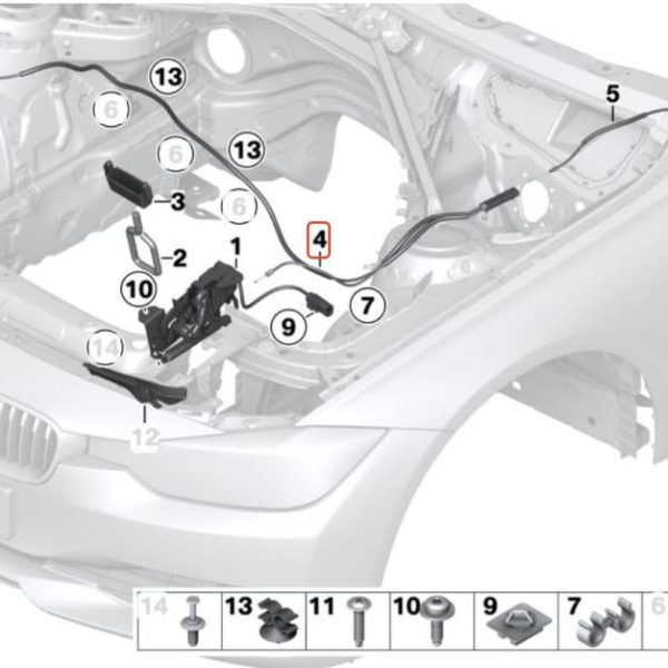 BMW F30 F32 F80 M3 F82 M4 Kabel Bowden Tarikan Kap Mesin 51237411315
