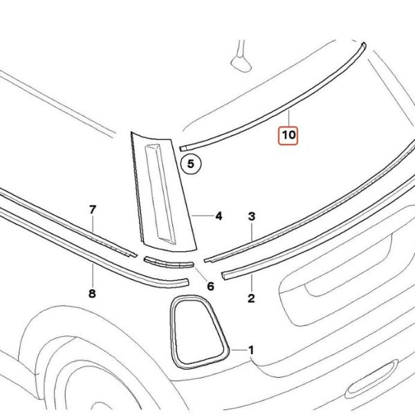 Original MINI R56 Weatherstrip Lis Karet Kaca Bagasi Belakang Atas