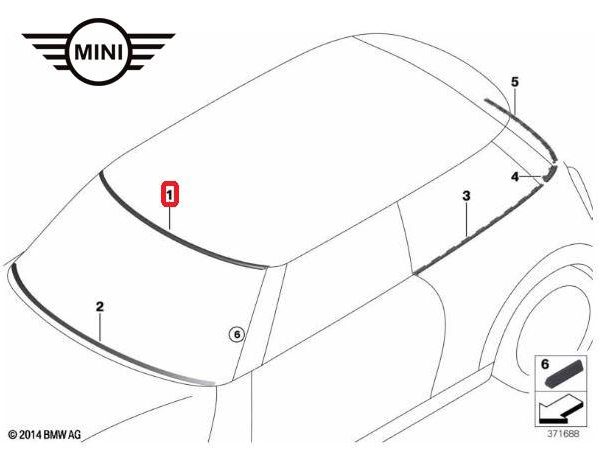 Original MINI Cooper F56 Seal Karet Kaca Depan Atas