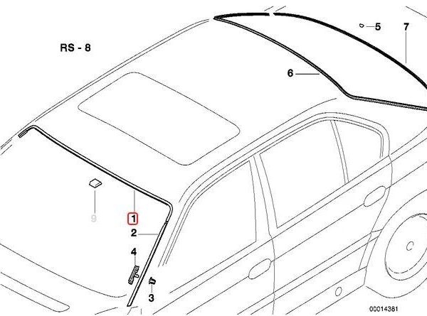 Original BMW E38 7 Series Seal Karet Kaca Depan Atas