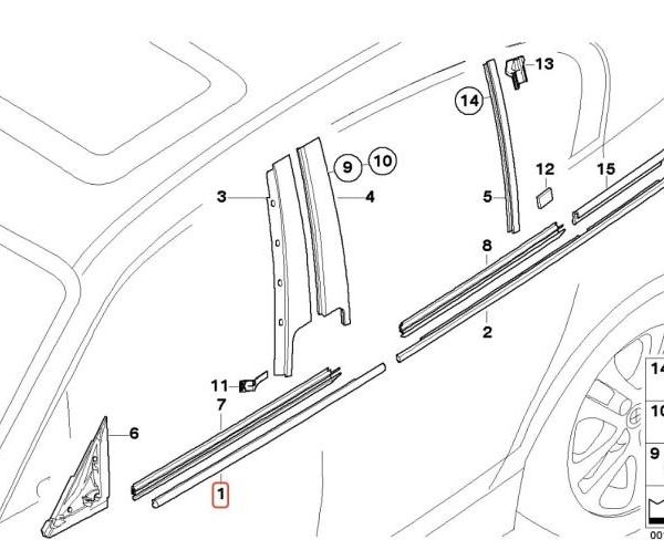 Original BMW E87 Cover Lis Karet Pelipit Kaca Luar Pintu Depan KIRI