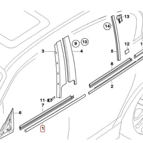 Original BMW E87 Cover Lis Karet Pelipit Kaca Luar Pintu Depan KANAN