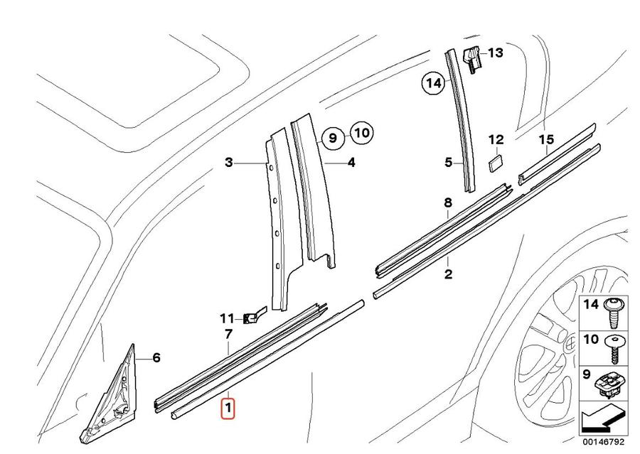 51337066602_A Original BMW E87 Cover Lis Karet Pelipit Kaca Luar Pintu Depan KANAN - Gambar 1