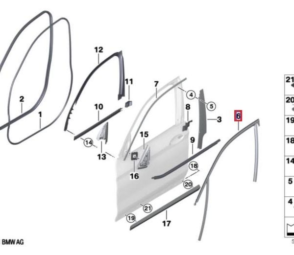 BMW G01 X3 F97 karet chanel kaca Window Guide DEPAN KANAN 51337393426