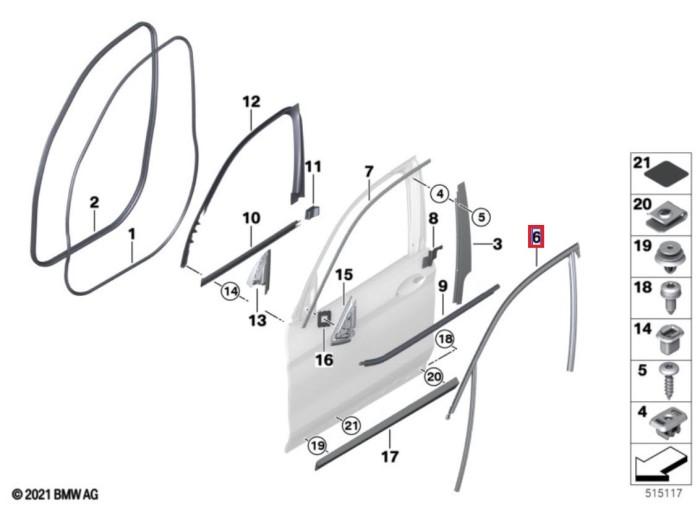 51337393426_A BMW G01 X3 F97 karet chanel kaca Window Guide DEPAN KANAN 51337393426 - Image 1