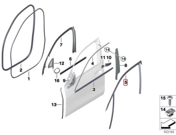 Original BMW G05 X5 Channel Cover Karet Seal Jendela Pintu DEPAN KIRI