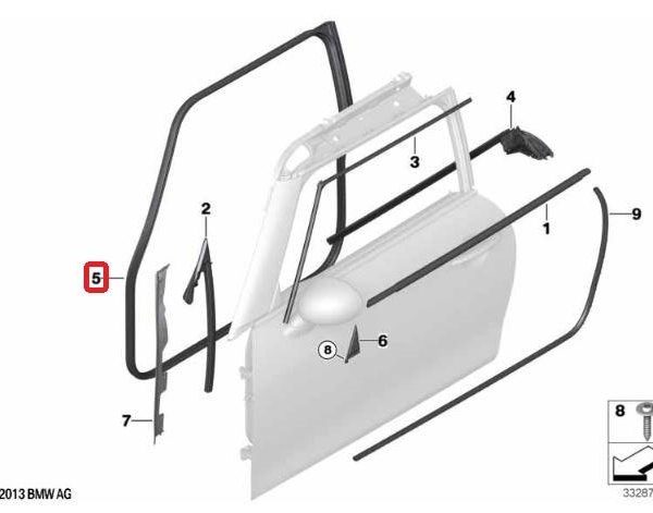 Original MINI F56 Edge Protector Karet Seal Body Pintu Depan KANAN