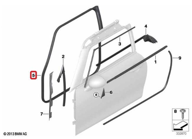 51355A505D2_A Original MINI F56 Edge Protector Karet Seal Body Pintu Depan KANAN - Image 1