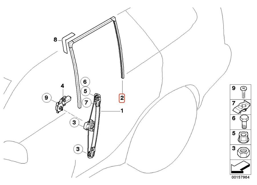 51357020583_A Original BMW E53 X5 Karet Channel Kaca Window Guide - BELAKANG KIRI - Image 1