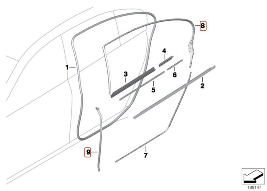 51357179123_A Original BMW F02 Seal Door Seam Karet Pintu Bingkai Atas Belakang KIRI - Image 1