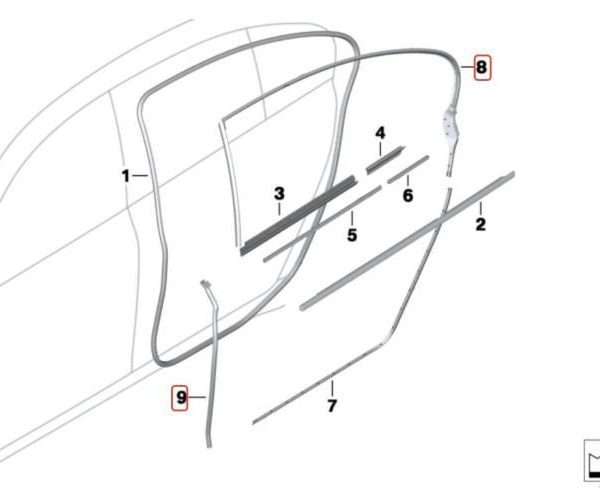 Original BMW F02 Seal Karet Pintu Bingkai Atas Belakang KANAN