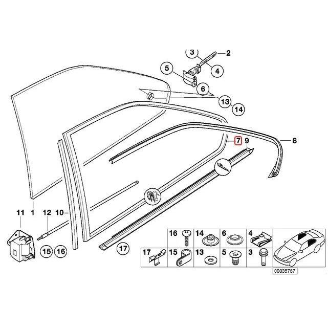 51361977498_A Original BMW E36 Coupe Seal Karet Lis Kaca Belakang Samping KANAN Grey - Gambar 1