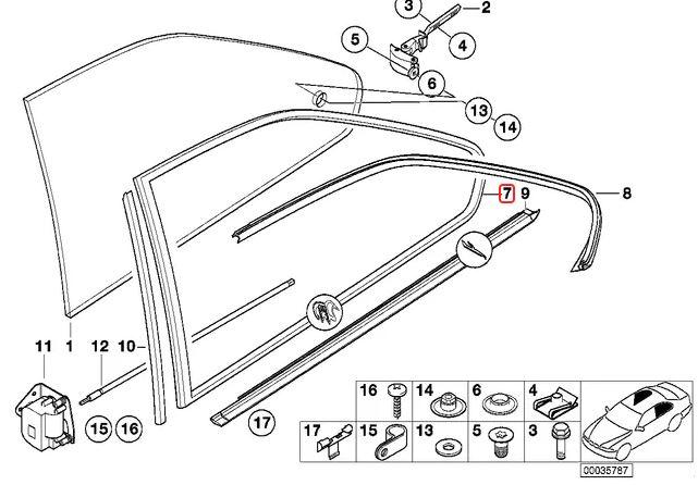 51362255381 _A Ori BMW E36 Coupe Seal Karet Lis Kaca Belakang Samping KIRI Black - Gambar 1