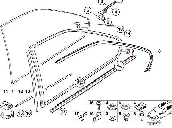 Ori BMW E36 Coupe Seal Karet Lis Kaca Belakang Samping KANAN Black