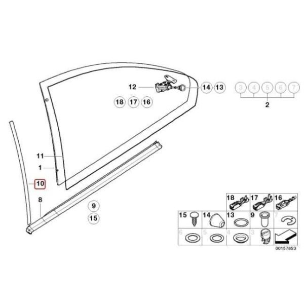BMW E46 Coupe Karet Kaca Samping Belakang Pilar B KANAN 51365A097A4