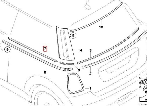 MINI R56 Weatherstrip Lis Pelipit Karet Kaca Samping Belakang KANAN