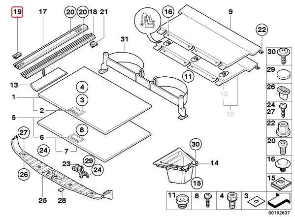 Original BMW E83 X3 Cover lashing rail tutup rel bagasi KANAN