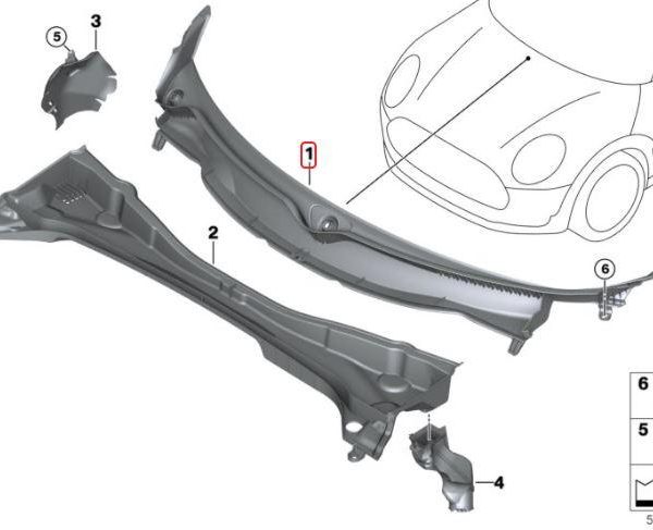 Ori MINI Countryman F60 Cover Bawah Wiper Deck Cowl ATAS 51717380740