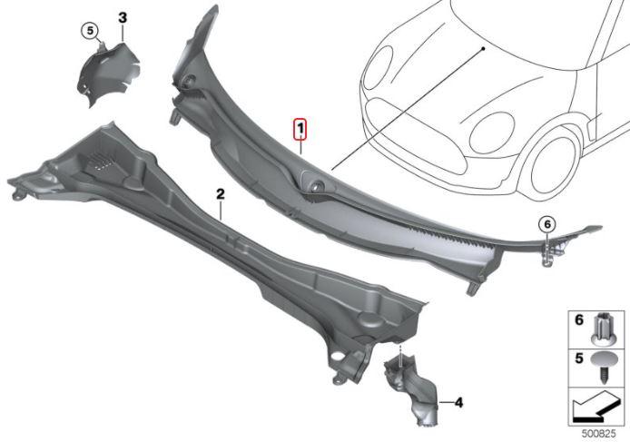 51717380740_A Ori MINI Countryman F60 Cover Bawah Wiper Deck Cowl ATAS 51717380740 - Image 1