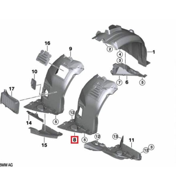 Original BMW E92 E93 M3 Inner Fender Liner Roda Depan KIRI