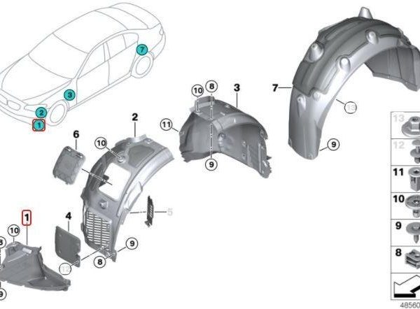 Original BMW G30 LCI M Sport Cover Fender Bawah Bemper Depan KANAN
