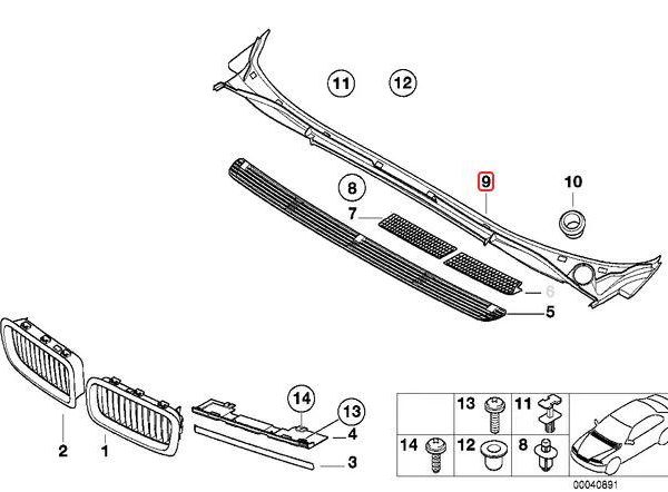 Original BMW E38 7 Series Talang Air Kaca Depan Wiper Deck Cowl Cover
