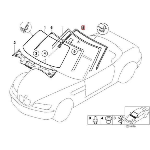 Original BMW Z3 Roadster Rubber Seal Karet Lis Kaca Depan Bag. Dalam