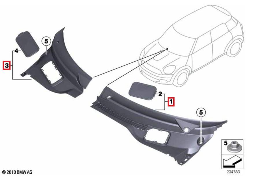 51719808097+51719808098_A Original MINI R60 R61 Apron Cover Bawah Wiper Deck Cowl Kiri + Kanan - Gambar 1