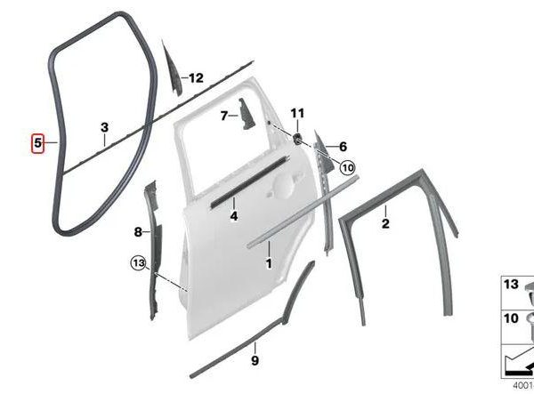 Original MINI F55 Weatherstrip Karet Seal Pintu Belakang Kiri / Kanan